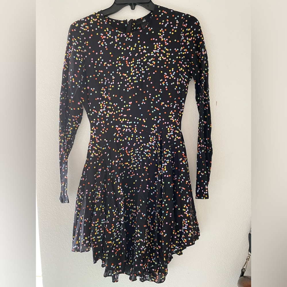 Long sleeve multi color polka dot dress.
